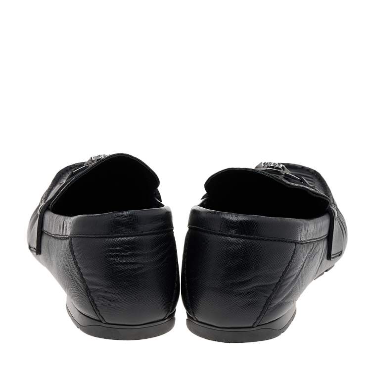 Pre Owned Versace Black Ostrich Leather Medusa Slip On Loafers Size 41