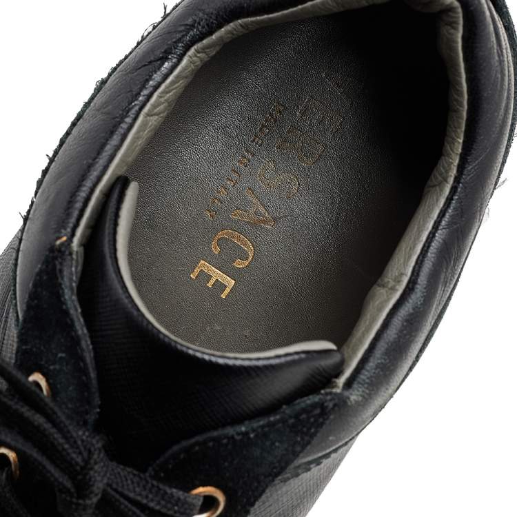 Pre Owned Versace Black Suede And Leather Medusa Low Top Sneakers Size 43