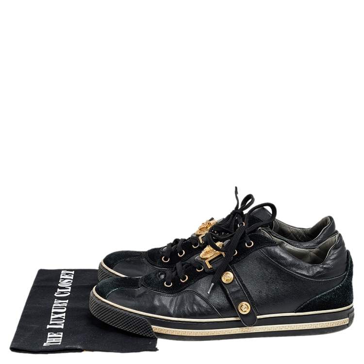 Pre Owned Versace Black Suede And Leather Medusa Low Top Sneakers Size 43