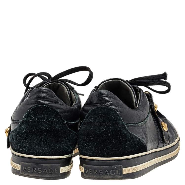 Pre Owned Versace Black Suede And Leather Medusa Low Top Sneakers Size 43