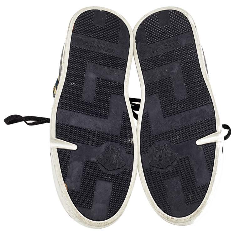 Pre Owned Versace Black/Gold Barocco Print Velvet And Leather Medusa High Top Sneakers Size 40.5