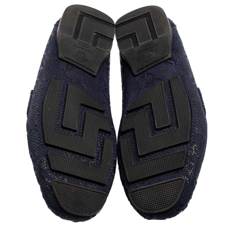 Pre Owned Versace Blue Nubuck Leather Medusa Slip On Loafers Size 40
