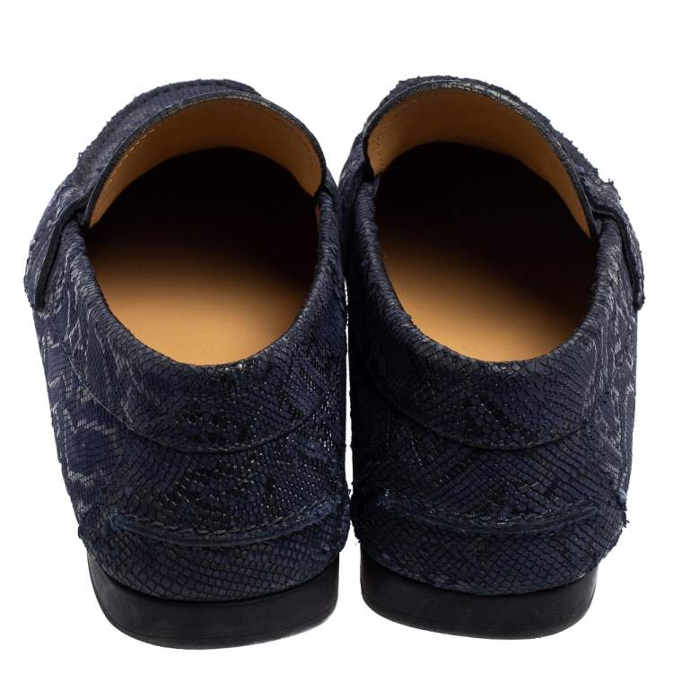 Pre Owned Versace Blue Nubuck Leather Medusa Slip On Loafers Size 40