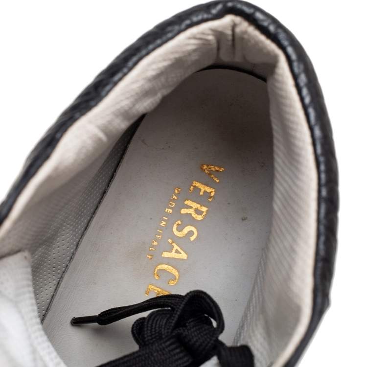 Pre Owned Versace Black Leather Medusa Lace High Top Sneakers Size 43