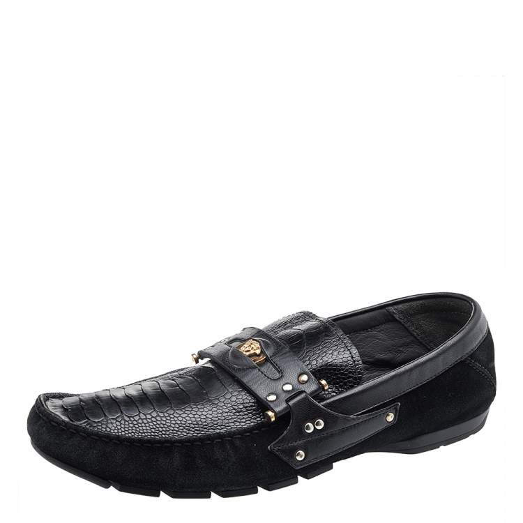 Aanbeveling Pakistan bereiden Versace Black Suede And Crocodile Leather Medusa Slip On Loafers Size 44  Versace | TLC