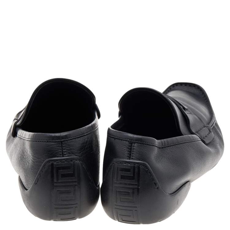 Pre Owned Versace Black Leather Slip On Loafers Size 46