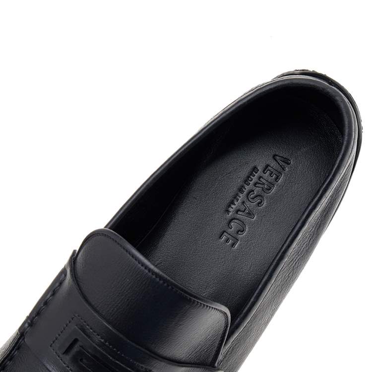 Pre Owned Versace Black Leather Slip On Loafers Size 46