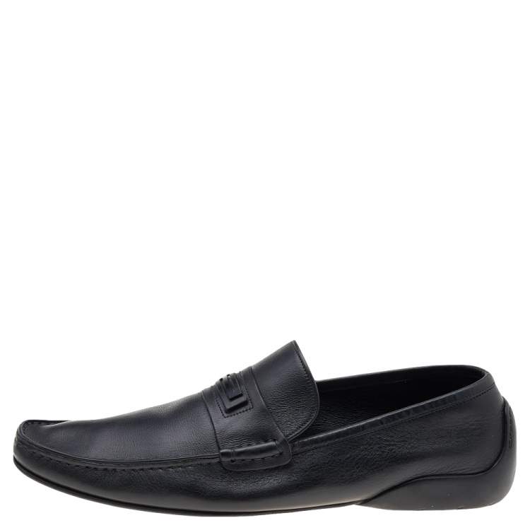 Pre Owned Versace Black Leather Slip On Loafers Size 46