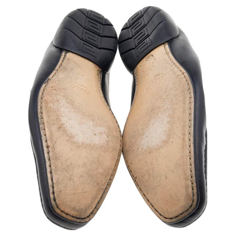 Pre Owned Versace Black Leather Slip On Loafers Size 46