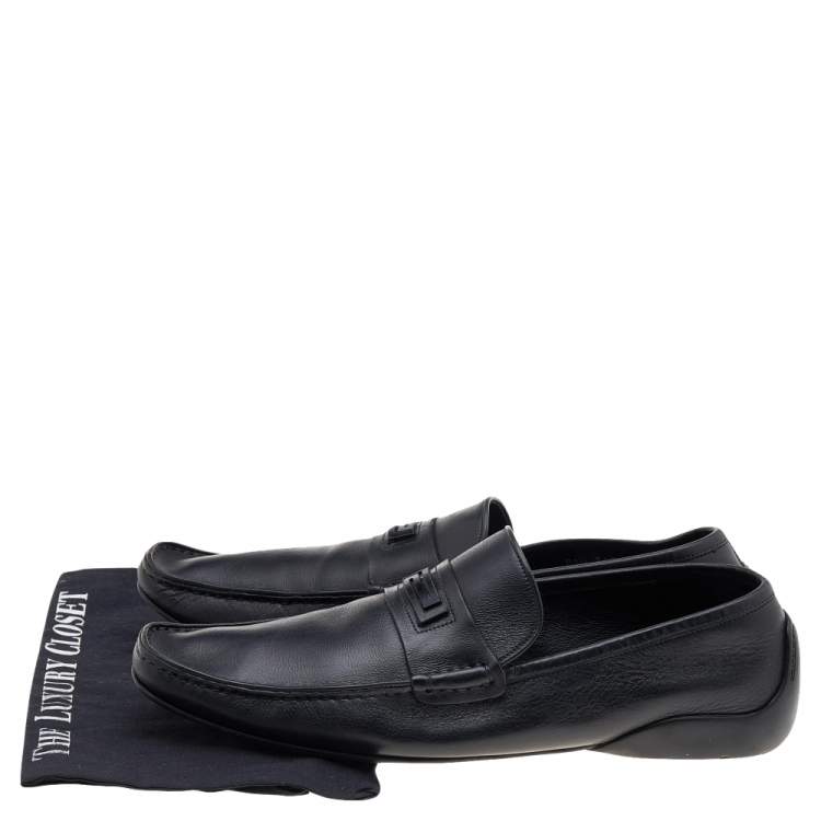Pre Owned Versace Black Leather Slip On Loafers Size 46