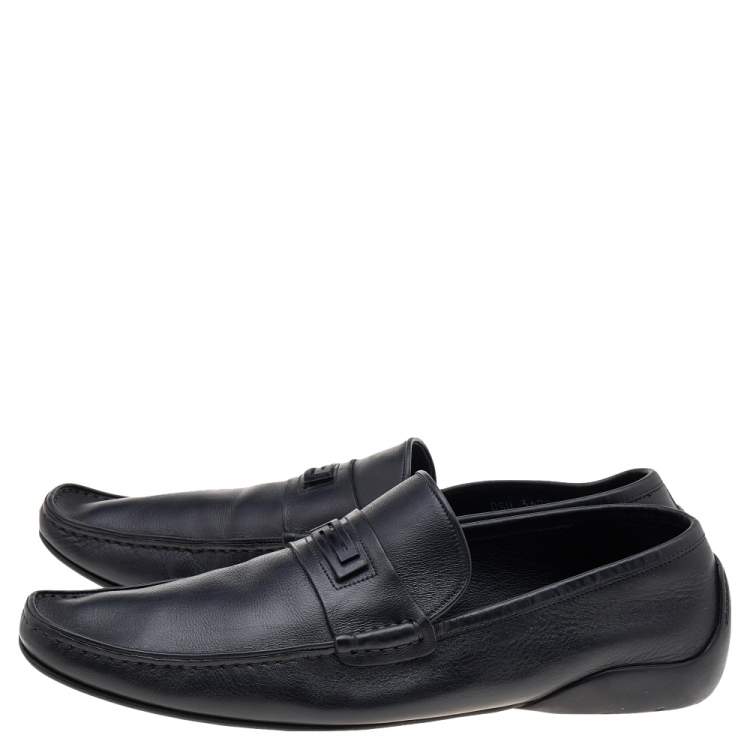 Pre Owned Versace Black Leather Slip On Loafers Size 46