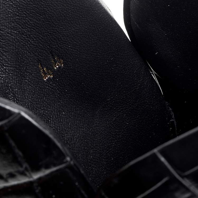Pre Owned Versace Black Croc Embossed Leather Palazzo Medusa High Top Sneakers Size 44