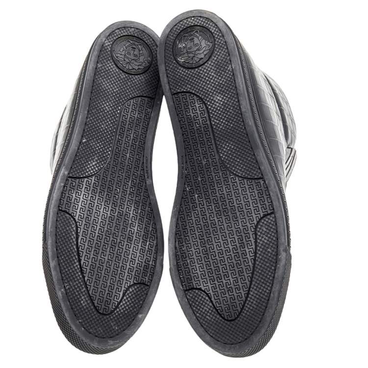 Pre Owned Versace Black Croc Embossed Leather Palazzo Medusa High Top Sneakers Size 44