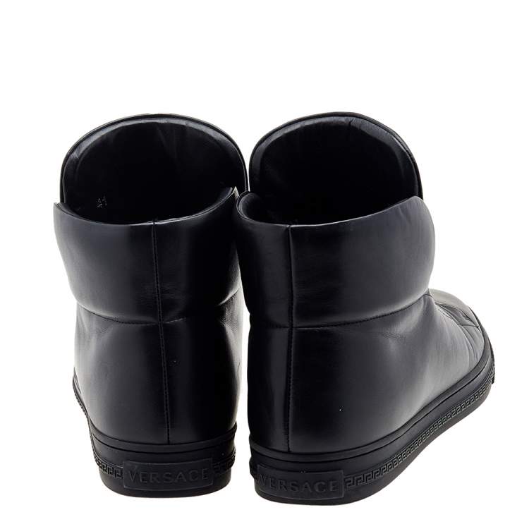 Pre Owned Versace Black Leather Palazzo Medusa High Top Sneakers Size 41