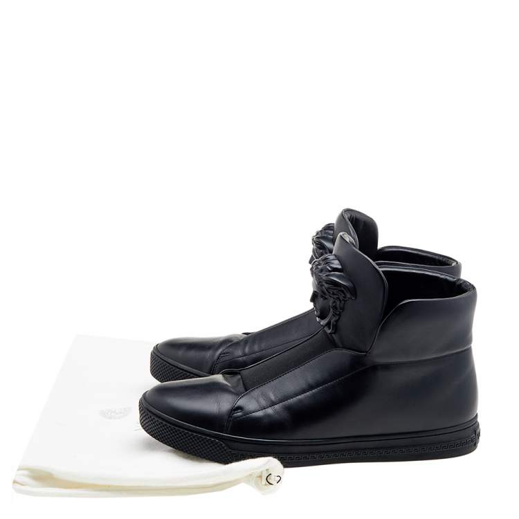 Pre Owned Versace Black Leather Palazzo Medusa High Top Sneakers Size 41