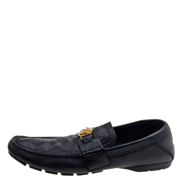 Mens Black Iconic Medusa Slip On Loafers Moccasins Shoes PU Suede Italian 