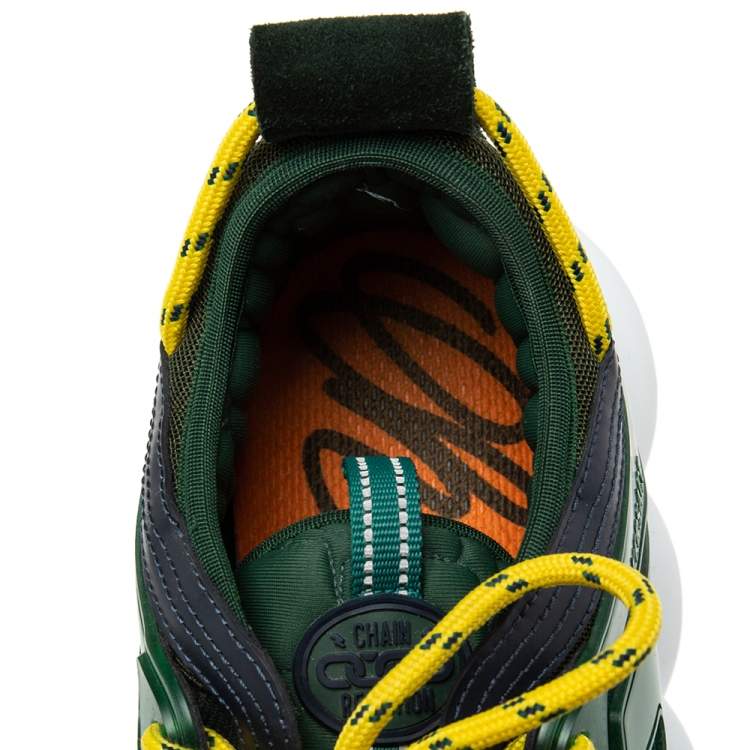 Pre Owned Versace Green Suede And Check Canvas Chain Reaction Sneakers Size 45