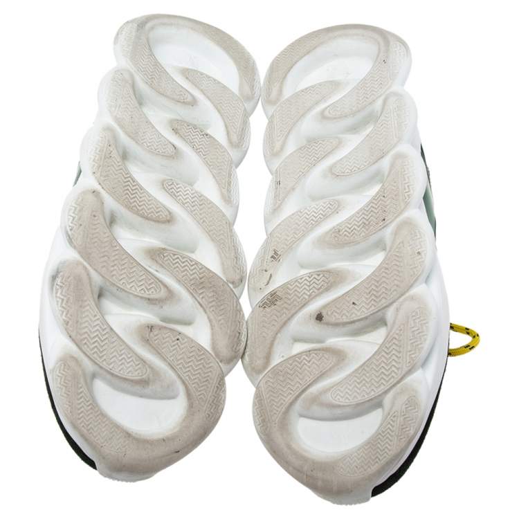 Pre Owned Versace Green Suede And Check Canvas Chain Reaction Sneakers Size 45