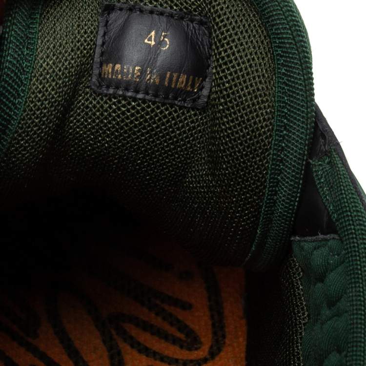 Pre Owned Versace Green Suede And Check Canvas Chain Reaction Sneakers Size 45