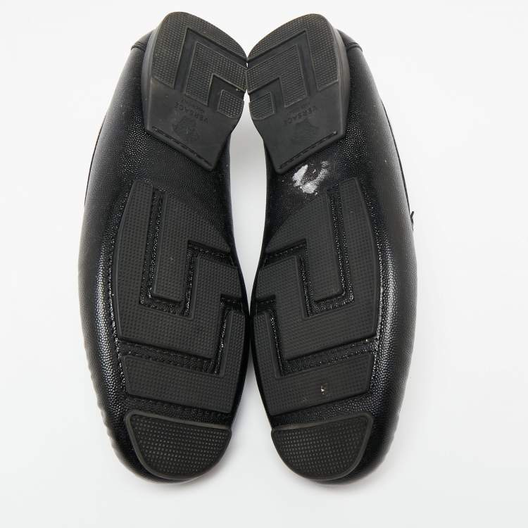 Pre Owned Versace Black Lizard Embossed  Leather Driver Loafers Size 43