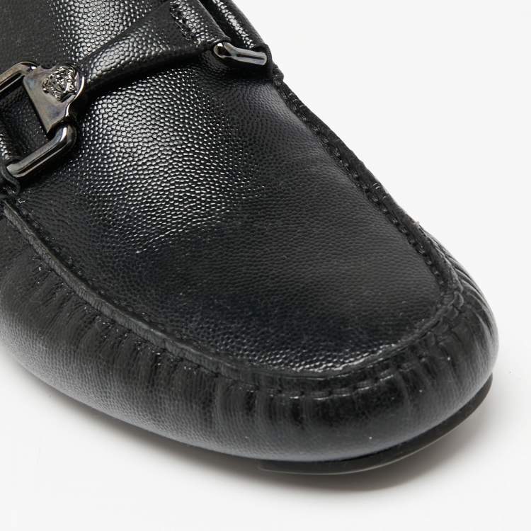 Pre Owned Versace Black Lizard Embossed  Leather Driver Loafers Size 43