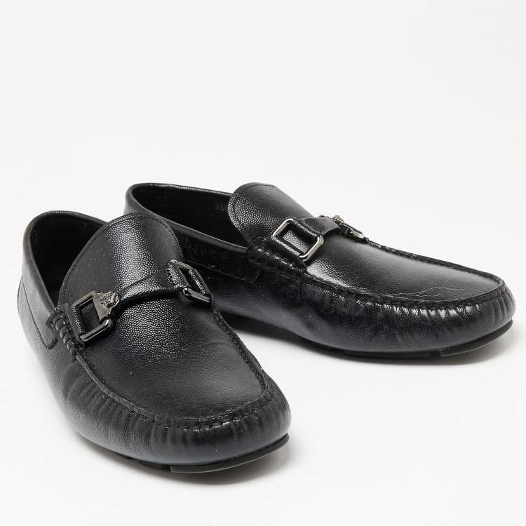 Pre Owned Versace Black Lizard Embossed  Leather Driver Loafers Size 43