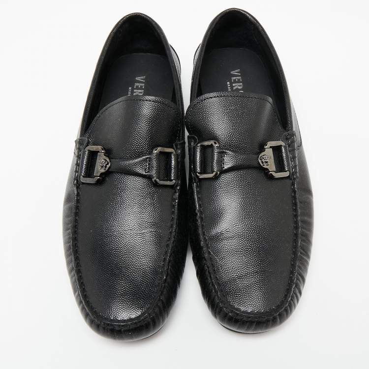 Pre Owned Versace Black Lizard Embossed  Leather Driver Loafers Size 43