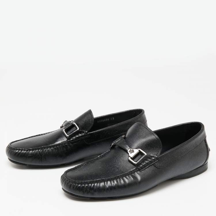 Pre Owned Versace Black Lizard Embossed  Leather Driver Loafers Size 43