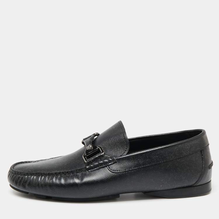 Pre Owned Versace Black Lizard Embossed  Leather Driver Loafers Size 43