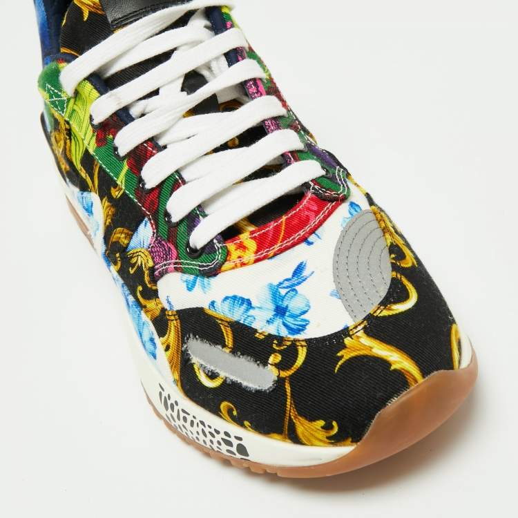 Pre Owned Versace Multicolor Canvas Barocco Chain Reaction Sneakers Size 45