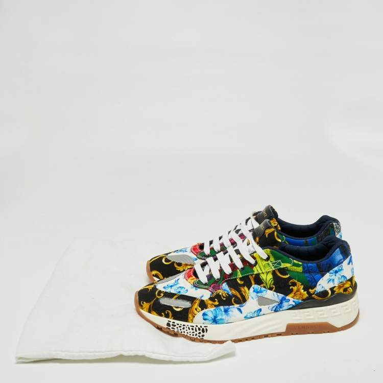 Pre Owned Versace Multicolor Canvas Barocco Chain Reaction Sneakers Size 45