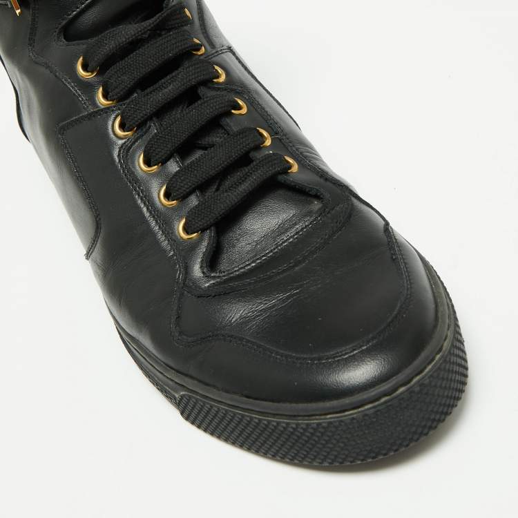 Pre Owned Versace Black Leather And Suede Medusa Strap High Top Sneakers Size 44