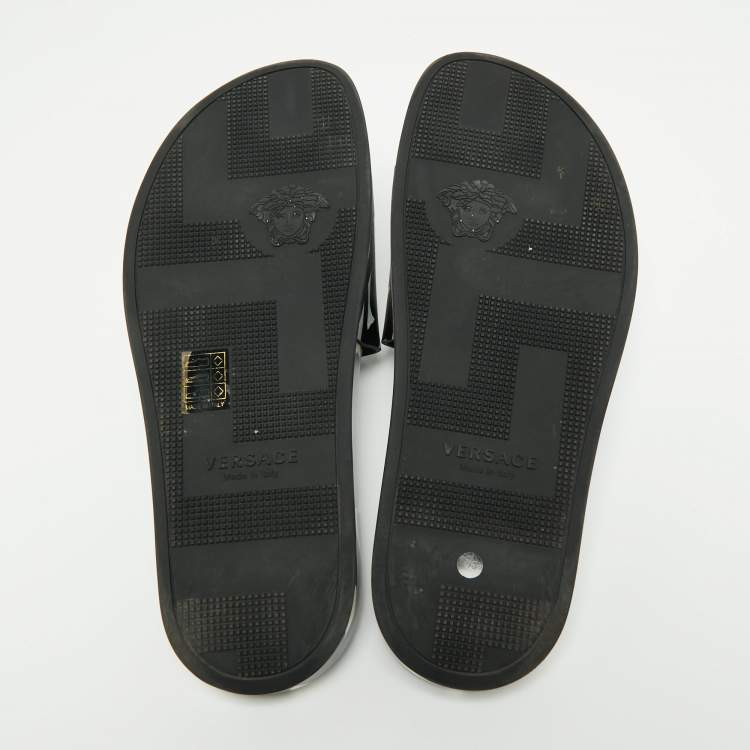 Pre Owned Versace  Black/White Rubber Print Slide Sandals Size 43