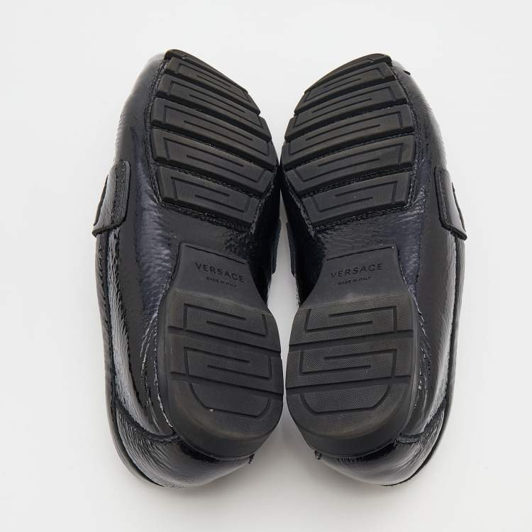 Pre Owned Versace Black Patent Leather Medusa Detail Slip On Loafers Size 43