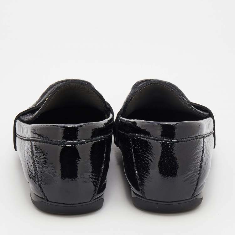 Pre Owned Versace Black Patent Leather Medusa Detail Slip On Loafers Size 43