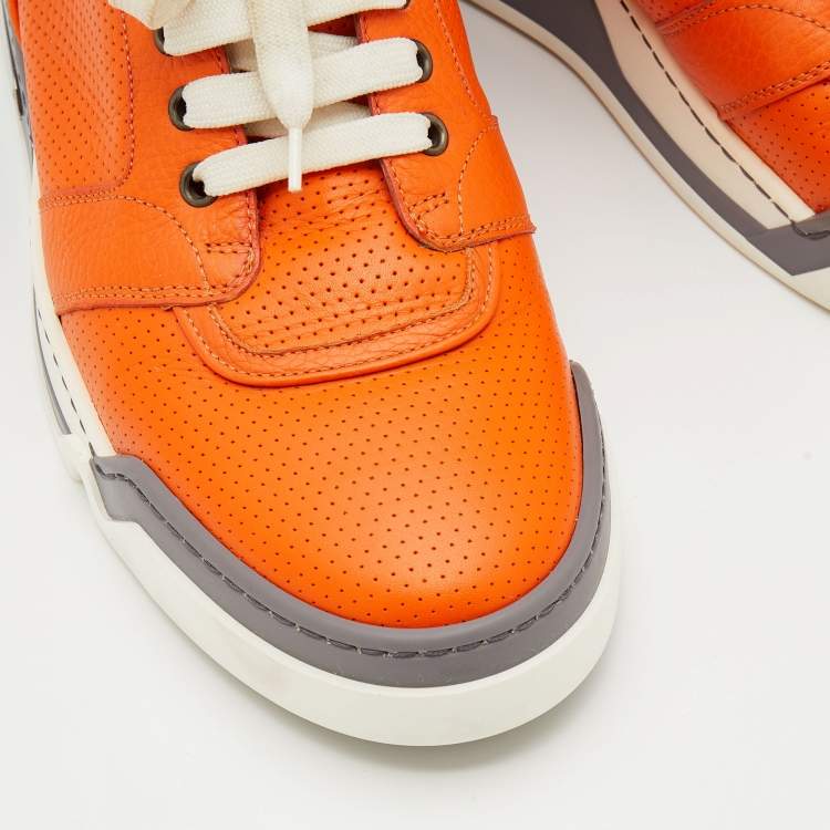 مملوكة مسبقًا Versace Orange Perforated Leather Medusa High-top Sneakers Size 42