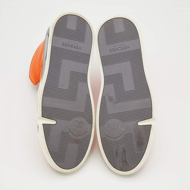 مملوكة مسبقًا Versace Orange Perforated Leather Medusa High-top Sneakers Size 42