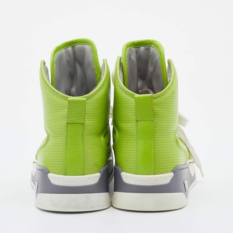 Pre Owned Versace Green Perforated Leather Medusa High-top Sneakers Size 42