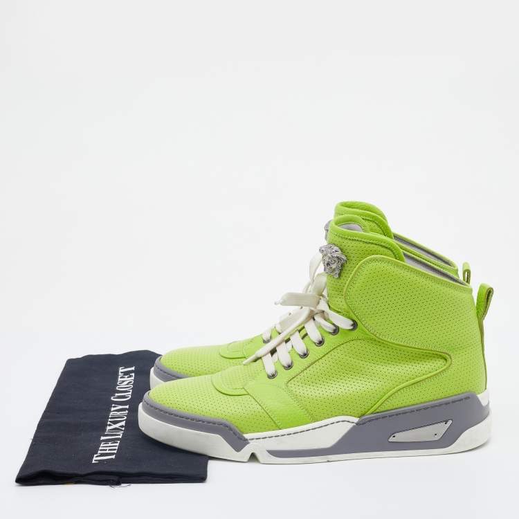 Pre Owned Versace Green Perforated Leather Medusa High-top Sneakers Size 42