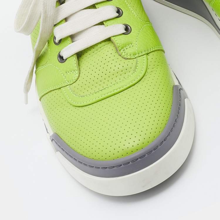 Pre Owned Versace Green Perforated Leather Medusa High-top Sneakers Size 42