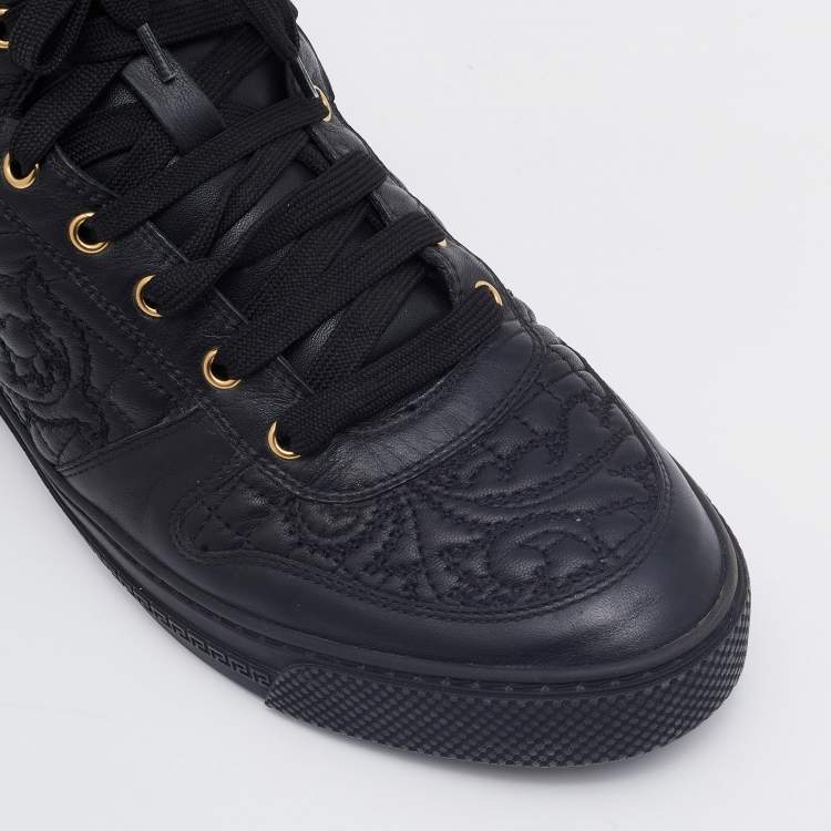 Pre Owned Versace Black Embroidered Leather Medusa High Top Sneakers Size 45
