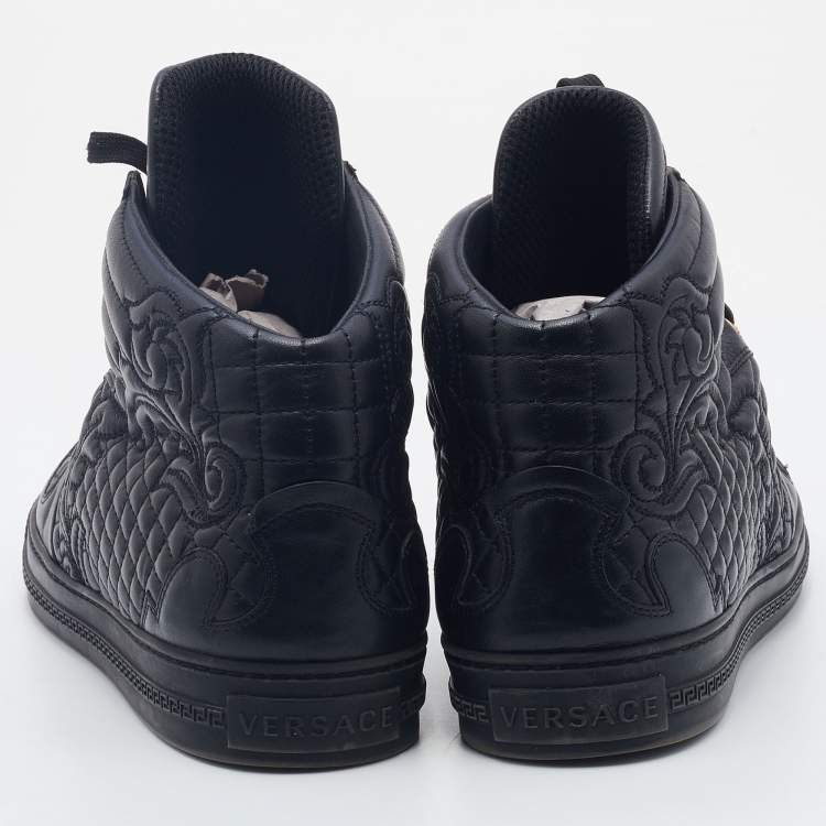 Pre Owned Versace Black Embroidered Leather Medusa High Top Sneakers Size 45