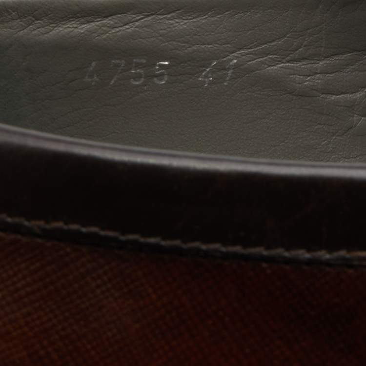 Pre Owned Versace Brown Two Tone Leather Buckle Detail Slip On Loafers Size 41
