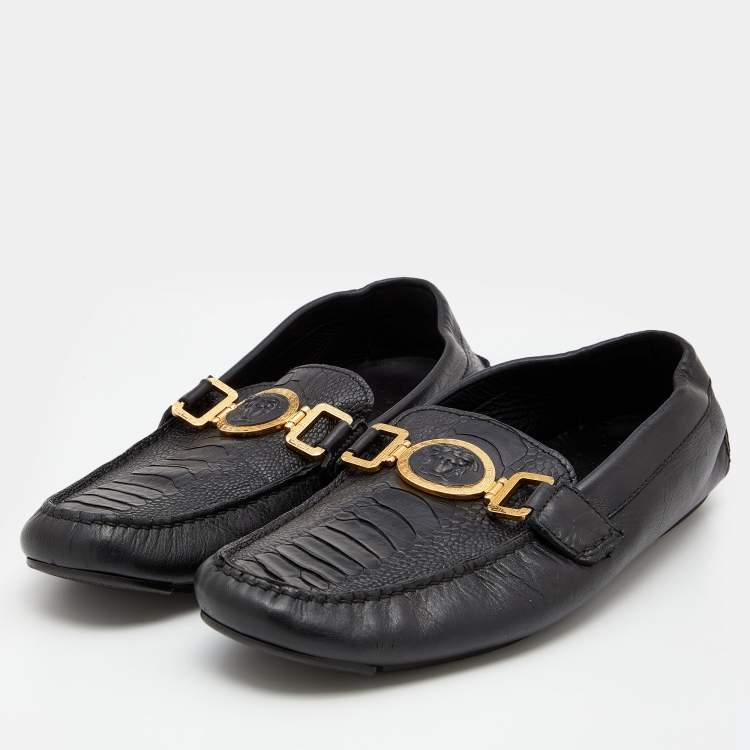 Versace Black Leather Medusa Slip On Loafers Size 44 Versace