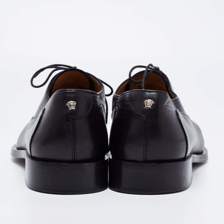 Pre Owned Versace Black Leather Lace Up Oxford Size 43.5