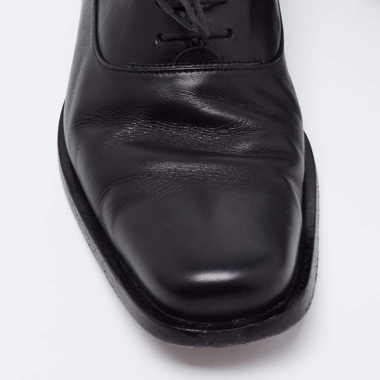 Pre Owned Versace Black Leather Lace Up Oxford Size 43.5