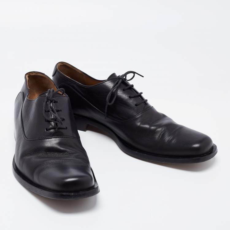 Pre Owned Versace Black Leather Lace Up Oxford Size 43.5