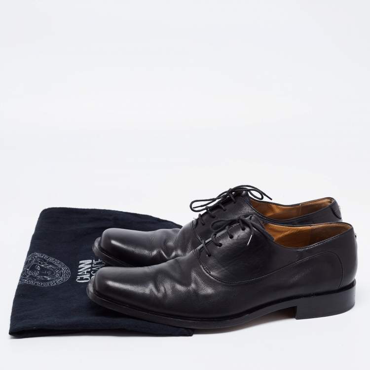 Pre Owned Versace Black Leather Lace Up Oxford Size 43.5