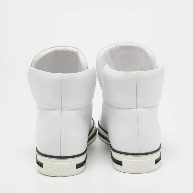 Pre Owned Versace White Leather Palazzo High Top Sneakers Size 40