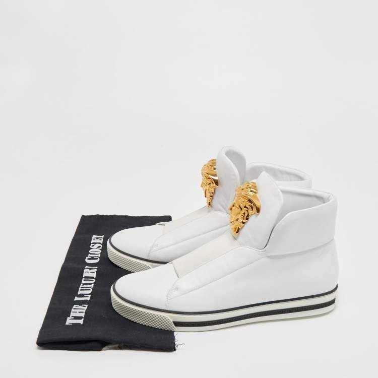 Pre Owned Versace White Leather Palazzo High Top Sneakers Size 40